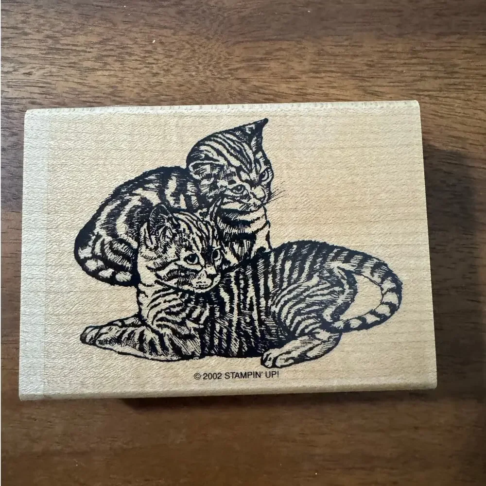 Stampin' Up Fancy Felines Rubber Stamp Set of 5 NO YARN STAMP Wood Mounted
